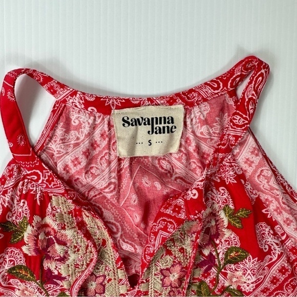 Savanna Jane Sz S  Bandana Red Bohemian Embroidered Floral Sleeveless Tank Top - Picture 10 of 12